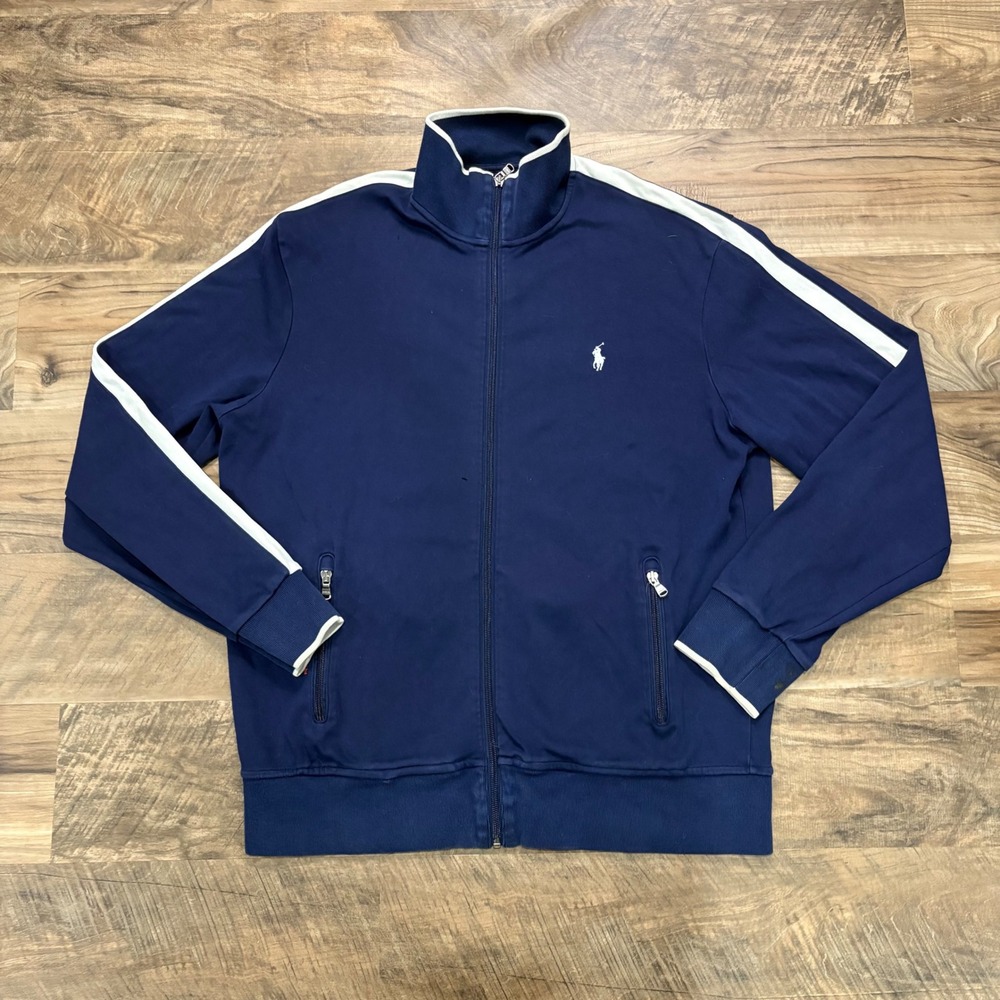 Vintage Y2K Polo Ralph Lauren Track Jacket Mens Large Navy Blue Full Zip Sporty